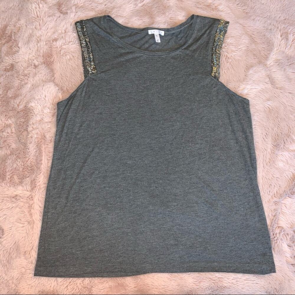 Leith Gray Beaded Trim Sleeveless Tank Top XL